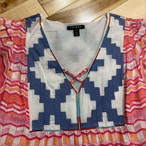 Tribal - Pink Tiered Sundress with Flutter Sleeves - Size Small - Picture 6 of 6